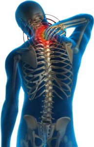 Blue man with neck pain